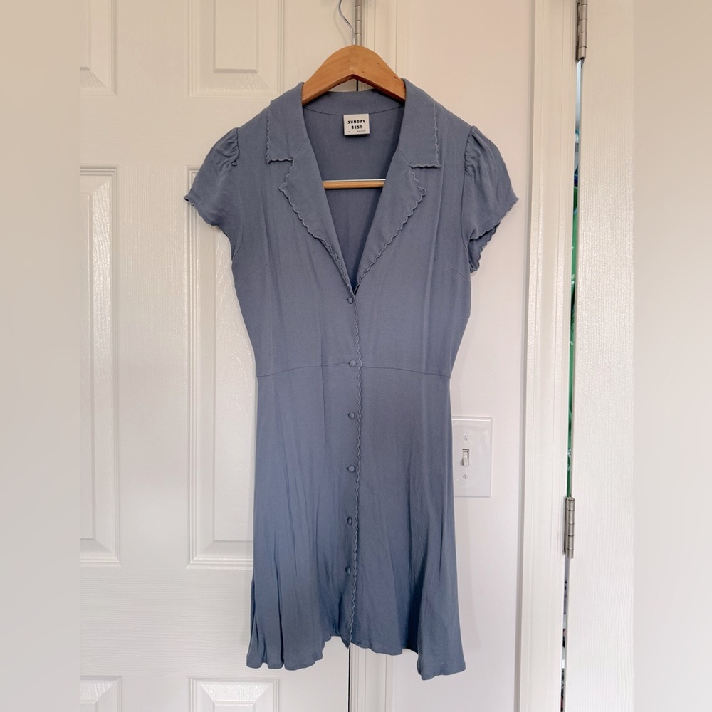 Aritzia Sunday Best Dusty Blue Button Up Mini Dress